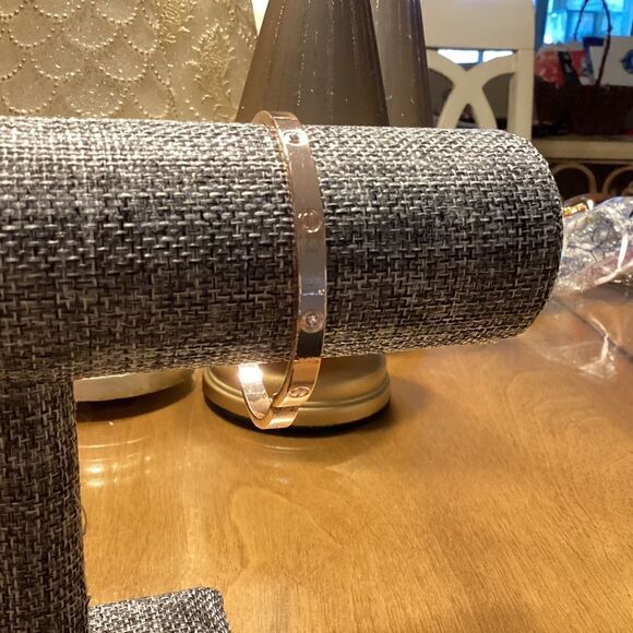 Goldtone Nailhead Opening Bangle Bracelet - Picture 1 of 6